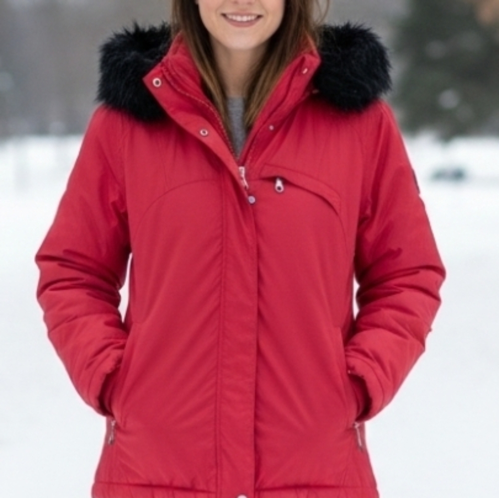 Columbia Vintage Hot Pink Faux Fur Hooded Winter Jacket Size Large